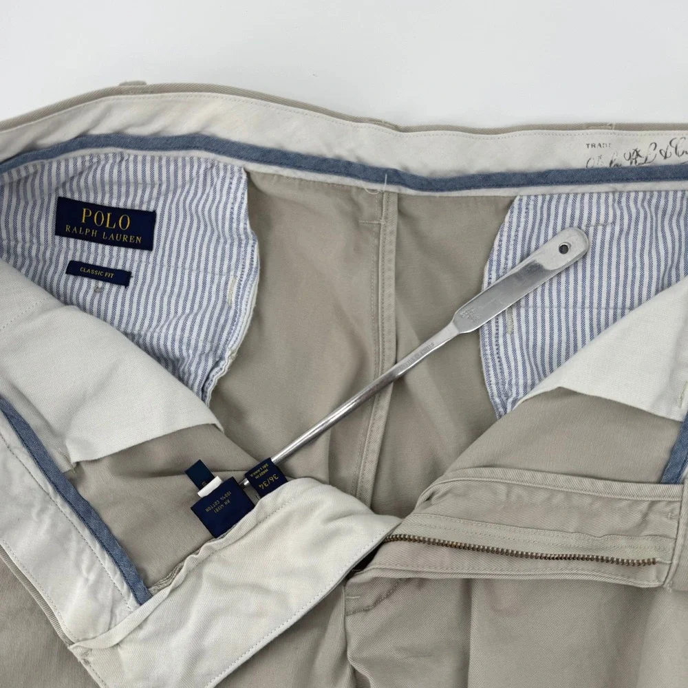 Polo Ralph Lauren Chinos Mens 36x34 Khaki Tan Classic‎ Fit Straight Leg Cotton